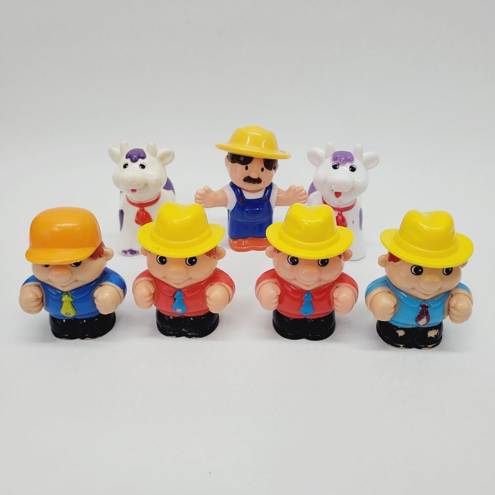 Vintage Fisher Price Little People Figures Lot of 7 All Hard Plastic Farmer Cow